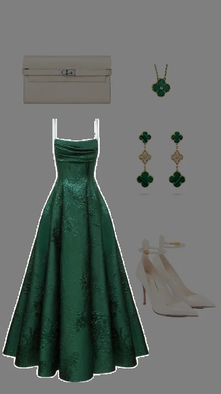 Women's Evening Garments Urban Sophistication Elegant A line Dark Green Satin Long Prom Dresses Backless Party Dress C3146