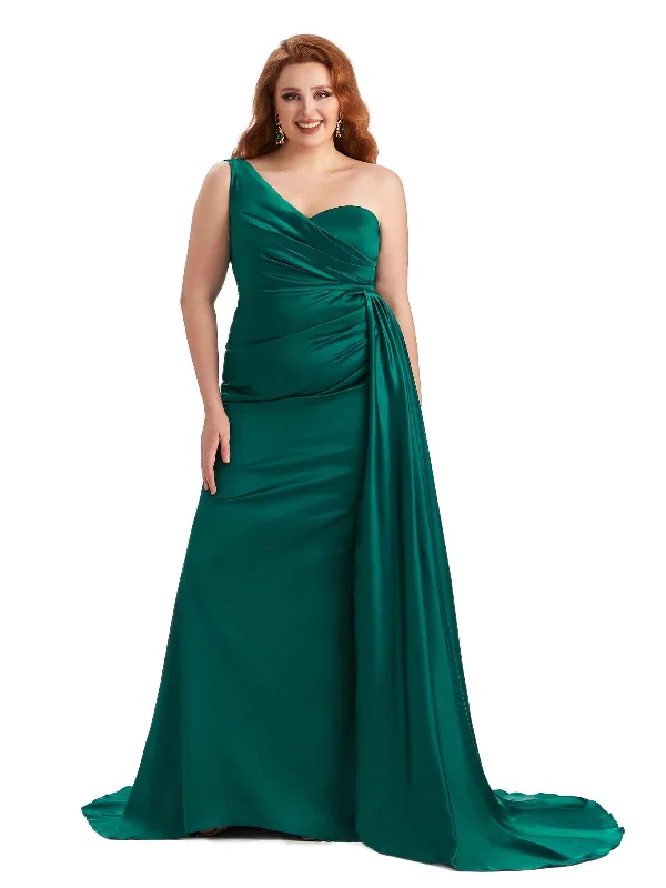 Stylish And Comfortable Clothing For Women Father's Day Deals Plus Size Sexy One Shoulder Mermaid Soft Satin Long Bridesmaid Gowns