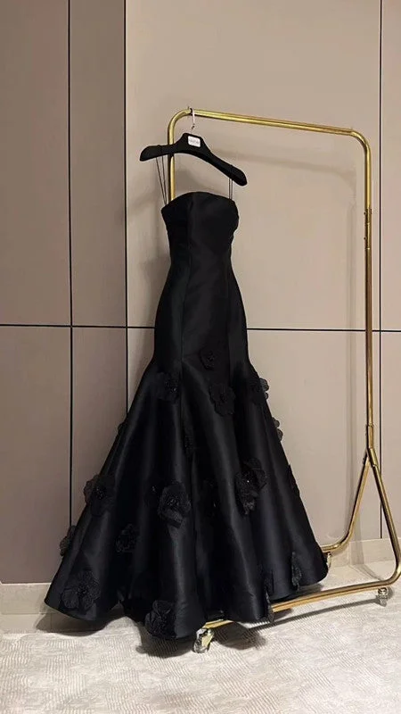 Women's Vintage Attire Score Big on Glamorous Red - Carpet Styles Classy Mermaid Strapless Sleeveless Satin Black Long Prom Dresses Evening Dress C3172