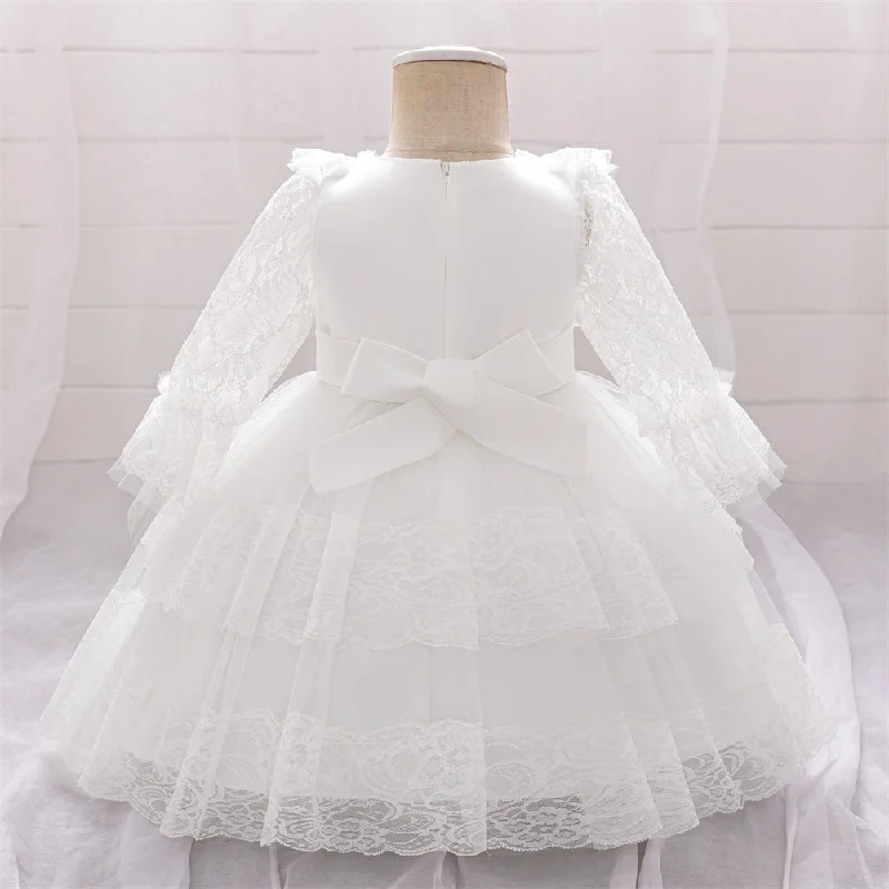 Women's High-Fashion Garments Dreamy Aesthetic Ball Gown Scoop Long Sleeves Flower Girl Dresses with Lace