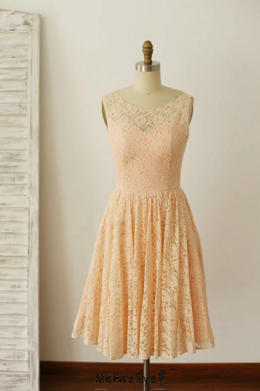 Plus-Size Women's Garments Feminine Charm Short Orange Lace Bridesmaid Dress