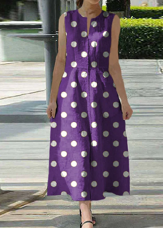 Women's Formal Event Outfit Early Access to Art Deco Styles Sale Women Solid Purple polka dots Sleeveless V-Neck Back Zipper Pocket Dress