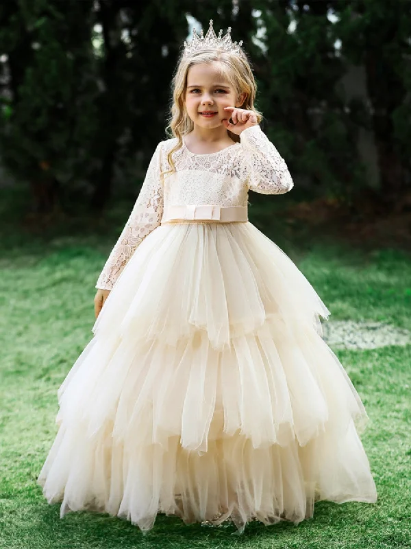 Women's Trendy Garments Huge Savings on Parisian Styles Ball Gown Scoop Long Sleeves Flower Girl Dresses with Tiered