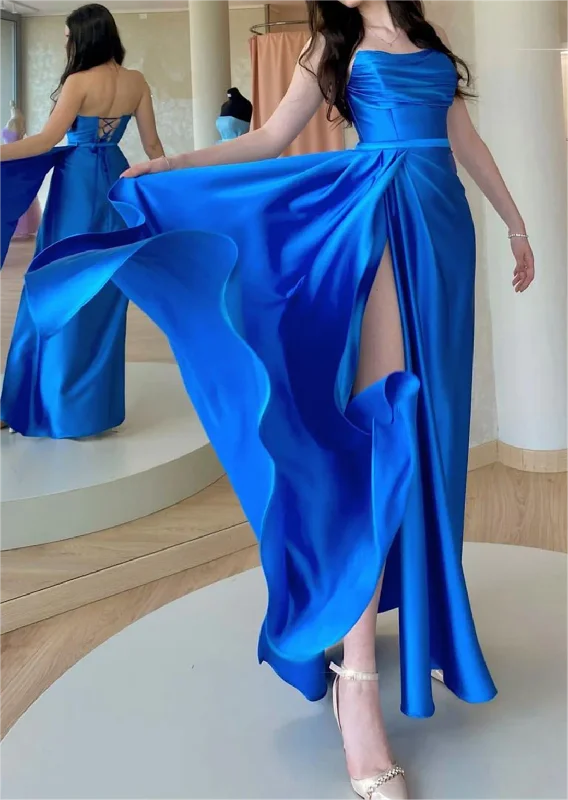 Women's Fashion-Forward Apparel Anniversary Sale Women Satin Prom Dresses Long Side Split Evening Gowns Formal Party Dress YPD476