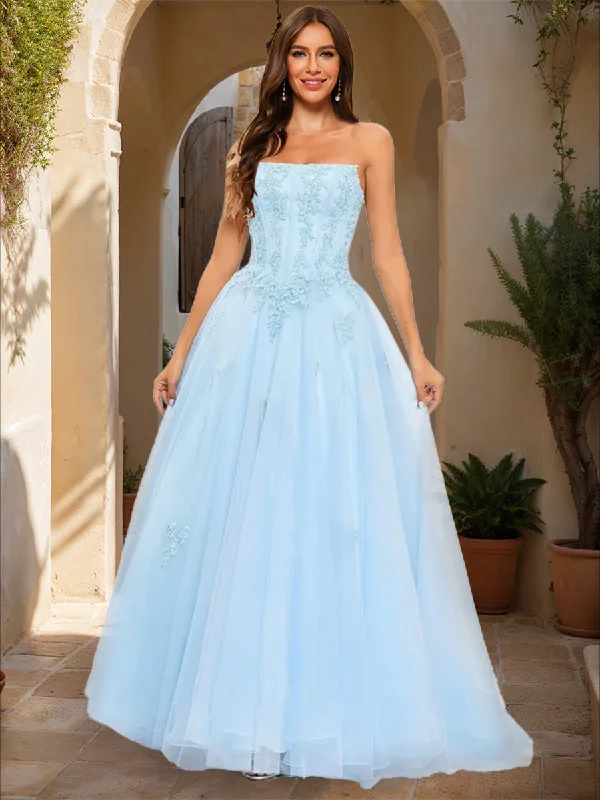 Women's Athletic Garments Flash Deals Ball Gown Strapless Sleeveless Applique Prom Dresses