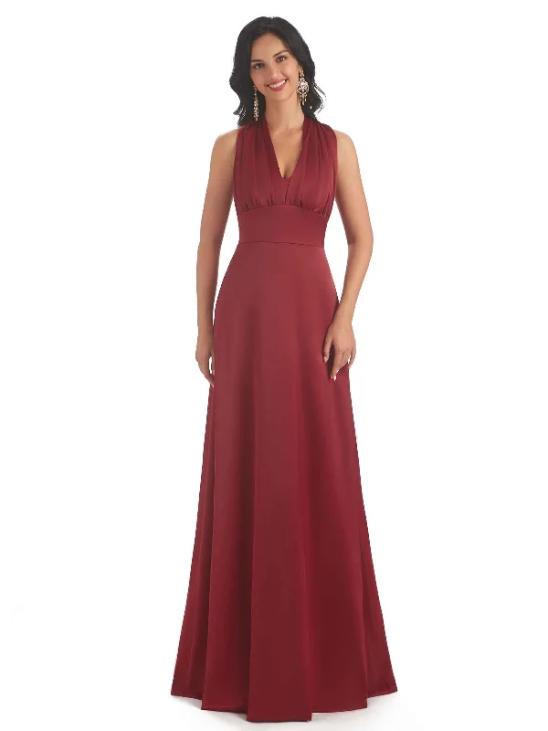 Fashionable Women's Clothes Vibrant Prints Convertiable Soft Satin A-line Long Wedding Bridesmaid Dresses Online