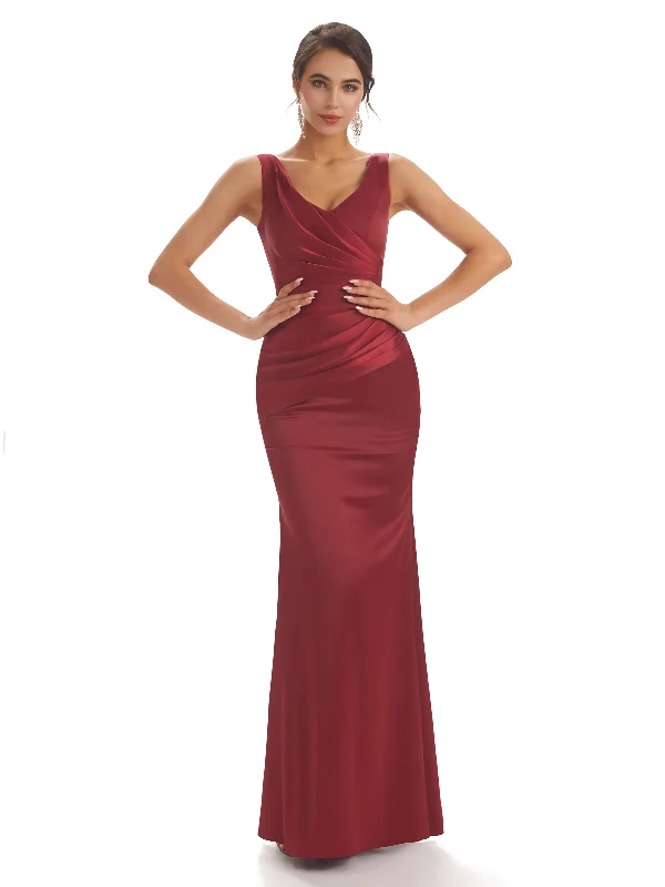 Formal Garments For Women Update with Cottagecore Styles Sexy Soft Satin V-neck Floor-Length Long Unique Mermaid Bridesmaid Dresses