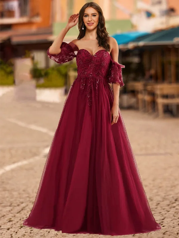 Women's Elegant Evening Attire Discounts on Casual Weekend Styles Ball Gown Sweetheart Half Sleeves Sequins Prom Dresses