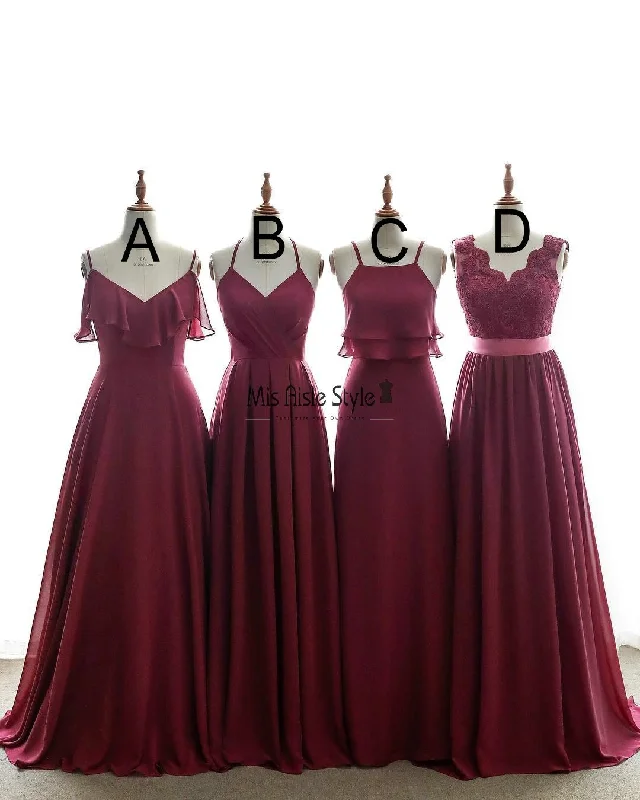 Women's Stylish Vacation Attire Lighten Up with Nordic Styles Full Length Burgundy Bridesmaid Dress