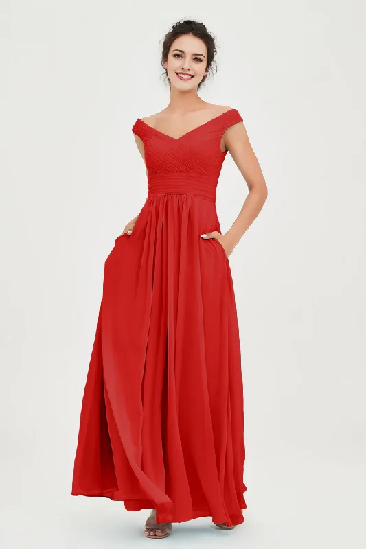 Casual Apparel For Women Limited - Time Bundle AABEI DRESS Bridesmaid Dresses Chiffon A-Line V-Neck Sleeveless Off-Shoulder Pleated Dresses Wedding Guests Dresses