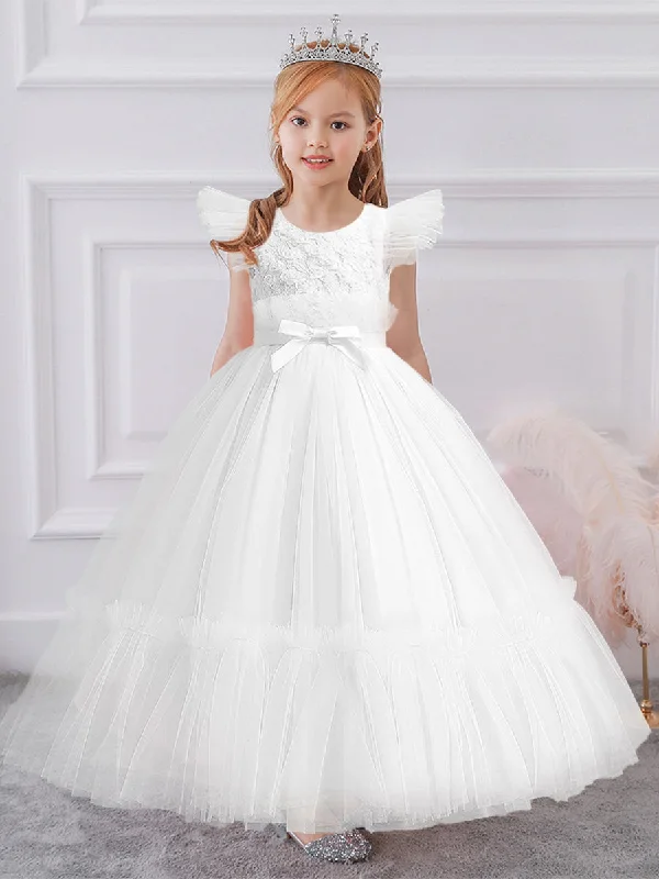 Women's Chic Apparel Rustic Countryside Charm Look Ball Gown Scoop Flying Sleeves Flower Girl Dresses with Sash