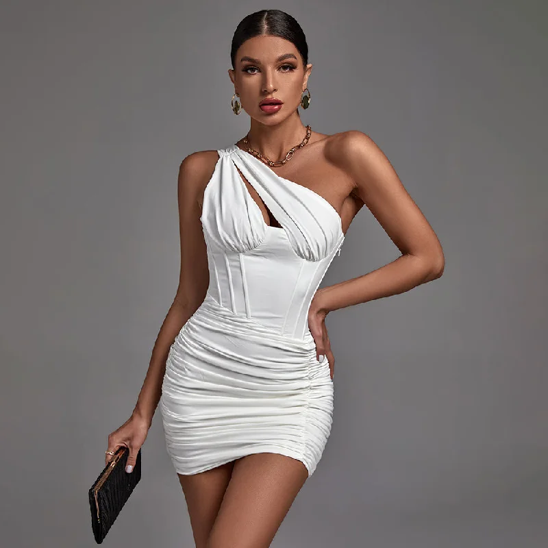 Women's Clothing Apparel Boho - Chic Festival - Ready Style UINKKE One Shoulder Sleeveless Asymmetrical Mini Bodycon Dress