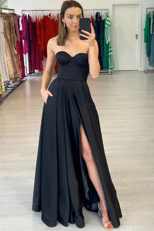 Stylish Women's Garments Save on Inspired Styles Simple black satin long prom dress black satin evening dress    cg20528