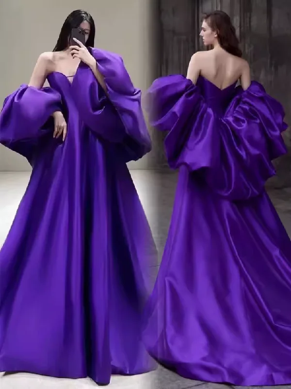 Women's Stylish Professional Garments Graceful Movement Simple A line Off The Shoulder Satin Grape Long Prom Dresses C109