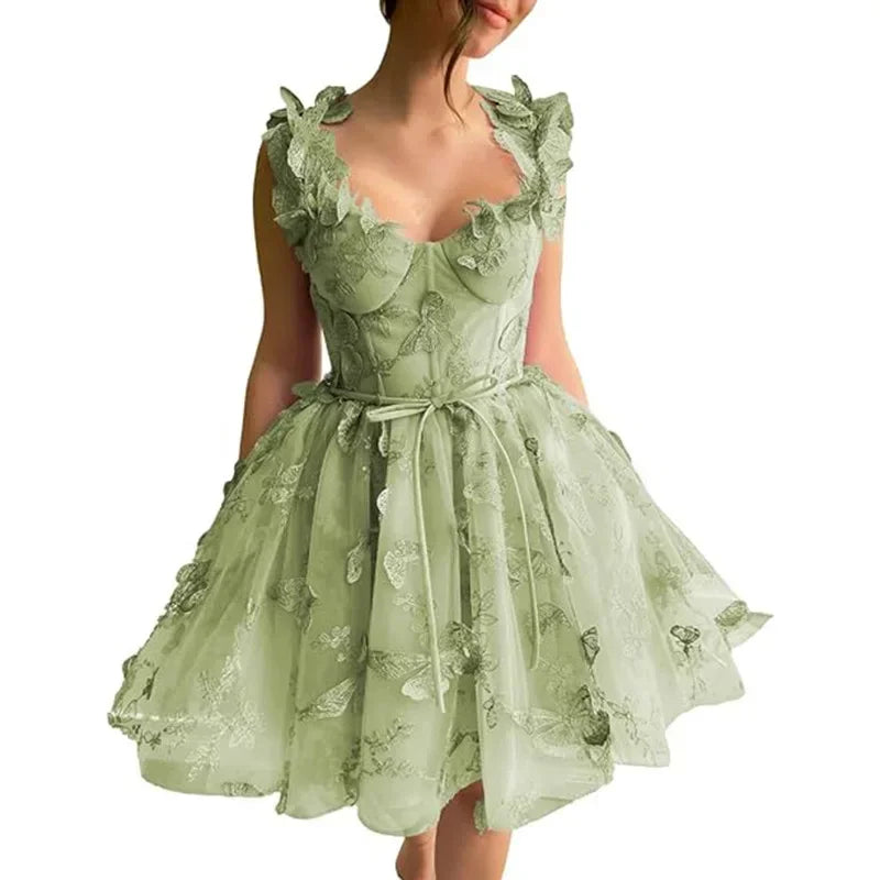 Women's Evening Clothing Alluring Design Green 3D Butterfly Short Homecoming Dress Straps Lace Prom Cocktail Bodice Party Gown Classic High quality Sexy Pastrol Matching