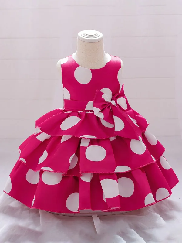 Women's Evening Wear Outfit Casual Elegance Princess Ball Gown Scoop Tiered Flower Girl Dresses with Polka Dots