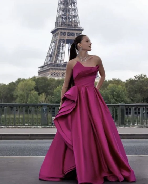 Stylish Clothes For Women Luxe Layering Classy Ball Gown Sweetheart Pink Satin Long Prom Dresses Evening Dress With Ruffles C2649