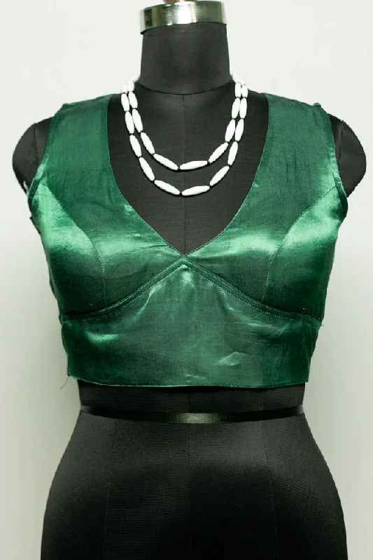 Sustainable Women's Apparel Flash Deals Emerald Green Mushroo Silk Sleeveless Blouse