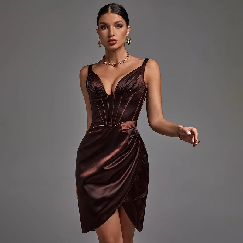 Women's Holiday Clothes Casual Elegance Strappy Sleeveless Frill Midi Bodycon Dress FP21509