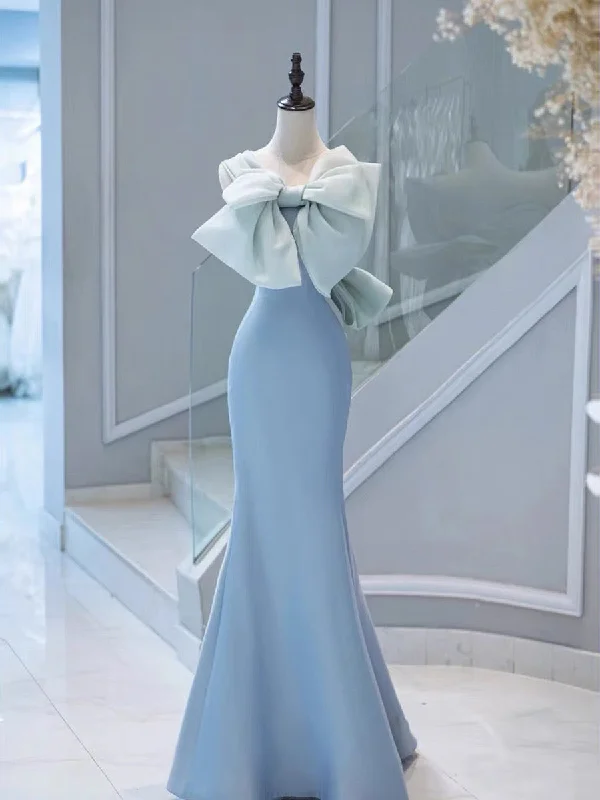 Women's Clothes And Apparel Sets Big Savings on Minimalist Office Styles Elegant Mermaid One Shoulder Light Sky Blue Satin Bow Long Prom Dress Evening Dress C3235