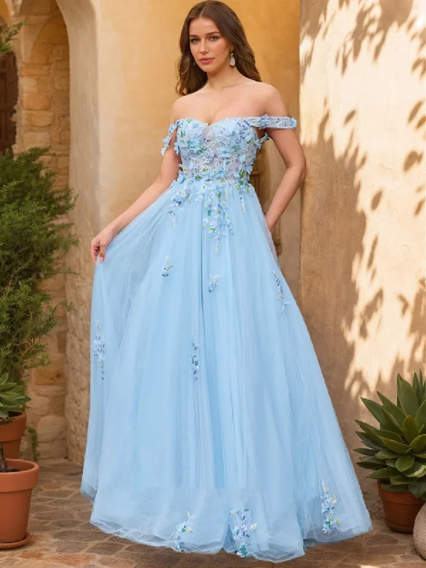 Women's Casual Garments Beat the Heat in Tropical Styles Ball Gown Off the Shoulder Short Sleeves Applique Prom Dresses