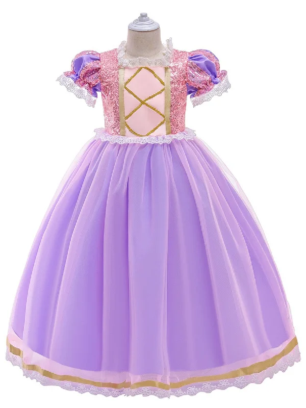 Women's Professional Outfit Lighten Up with Nordic Styles Ball-Gown Tulle Scoop Short Sleeves Flower Girl Dresses with Sequins & Appliques