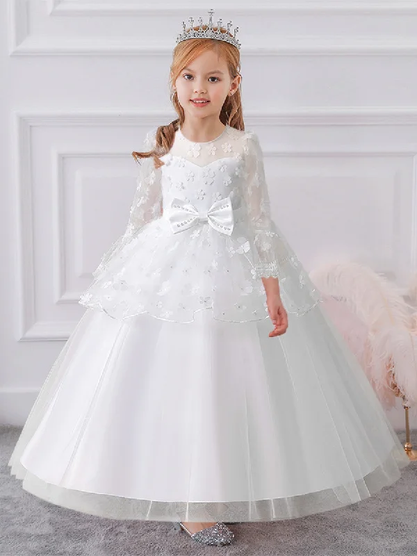 Women's Garments Feminine Soft - Hued Styles Ball Gown Scoop 3/4 Sleeves Flower Girl Dresses with Tiered