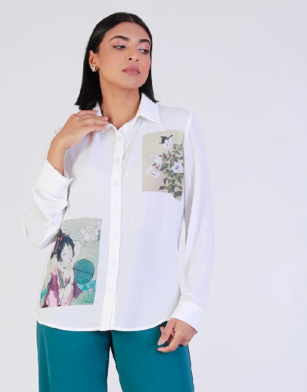 Women's Stylish Professional Apparel Boho - Chic Festival - Ready Style Long Sleeve Blouse with Placement Print