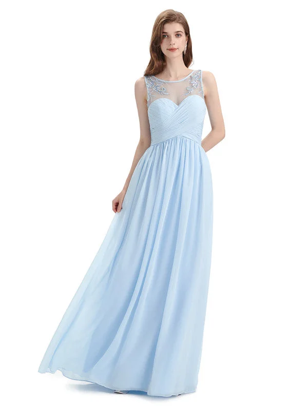 Women's Travel Outfit Set Final Clearance Elegant A-line Chiffon Sleeveless Long Bridesmaid Dresses