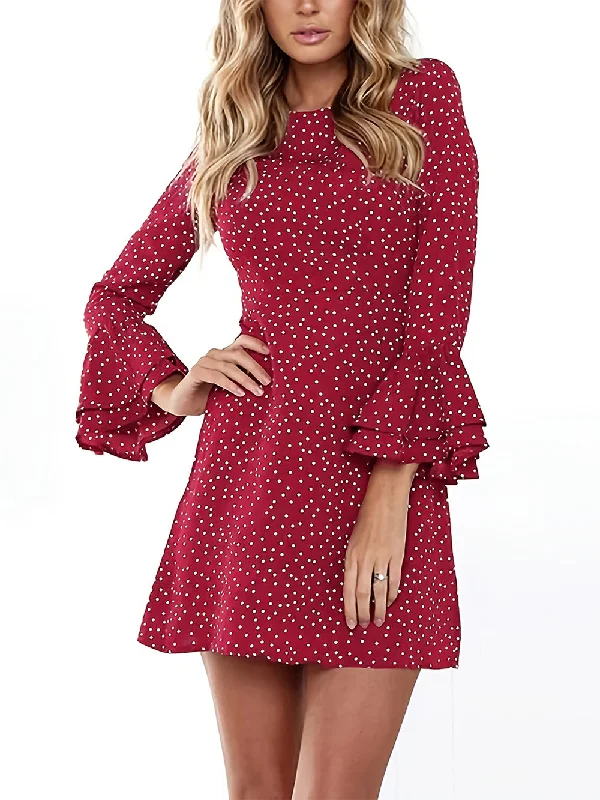 Women's Stylish Professional Apparel Summer Splash Sale Round Neck Polka Dots Mini Bodycon Dress HB100073