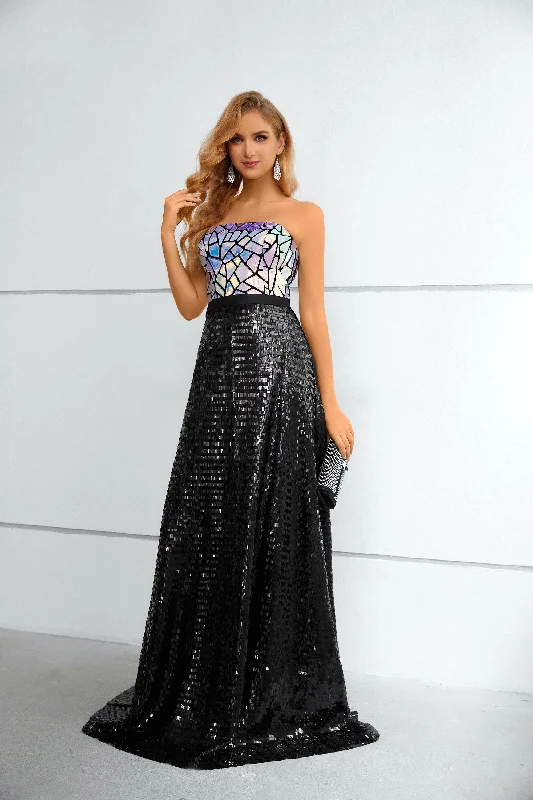 Women's Fashionable Attire For Work Holiday Sale A-Line Strapless Sleeveless Long Prom Dress With Sequins