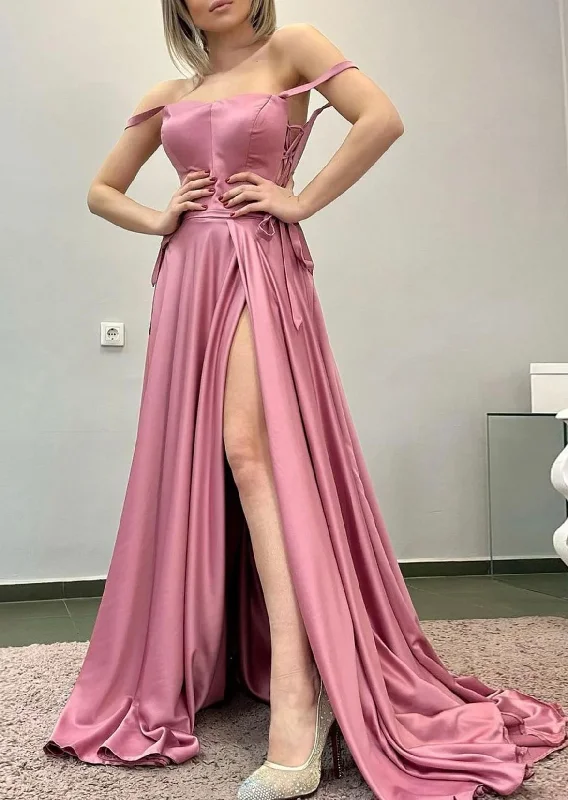 Women's Sports Apparel Cottagecore Rustic Charm Style Women Satin Prom Dresses Long Side Split Evening Gowns Formal Party Dress YPD494