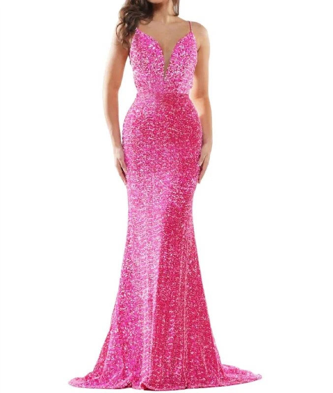 Luxury Women's Clothes Celebrate with Big Savings Sequin Mermaid Prom Gown In Hot-Pink