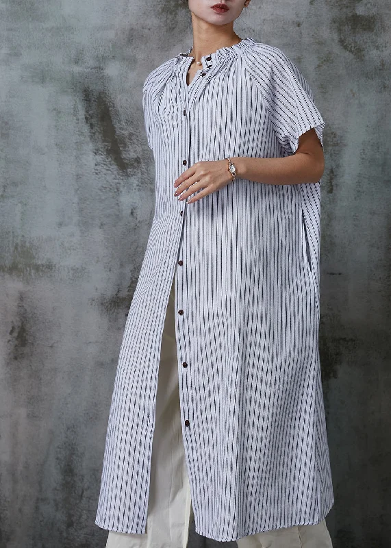 Women's Casual Attire Feminine Soft - Hued Styles Women White Oversized Striped Cotton Shirt Dresses Summer