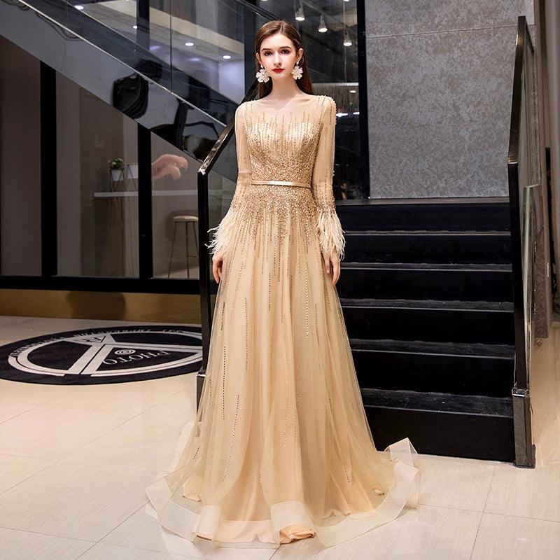 Women's Clothes For Special Occasions Last Chance Sale Women's Long Sleeve Prom Dresses Sexy A-Line Evening Dress Beaded Formal Dress for Women