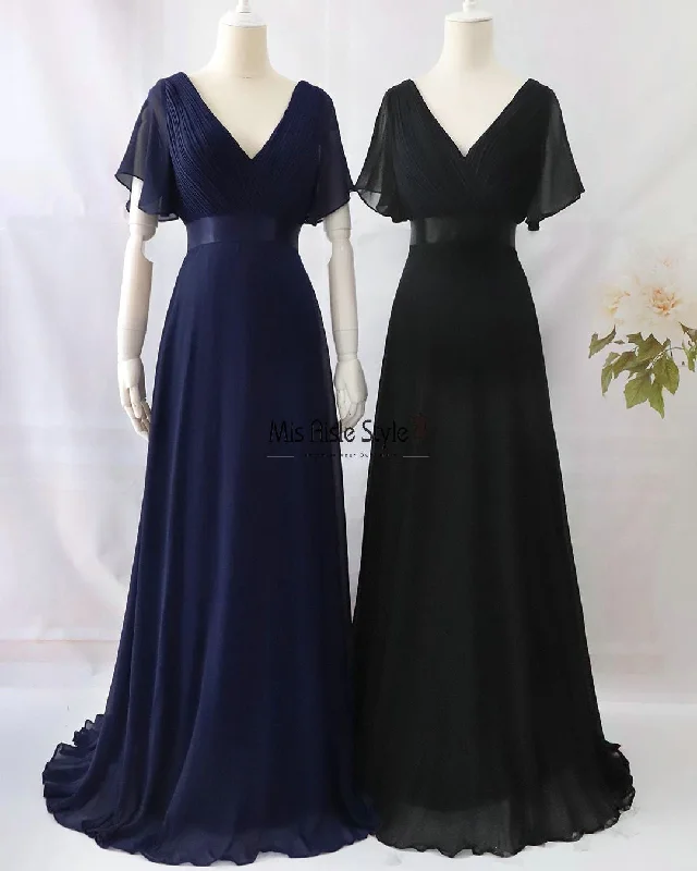 Comfortable Women's Apparel Minimalist Office - Ready Style Long V-neck Chiffon Bridesmaid Dress