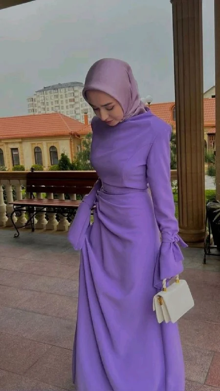 Comfortable Garments For Women Buy More, Save More Modest Purple Prom Dress with Long Sleeves,Trendy Purple Evening Dress  Y4857