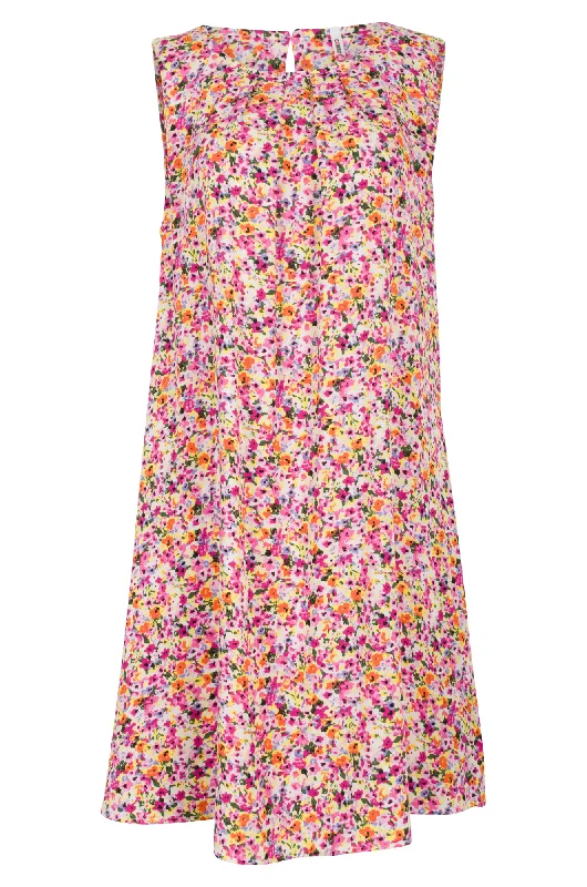 Women's Wardrobe Apparel Parisian Effortless Chic Style Sleeveless Viscose Dress | Pink Multi Ditsy | 3340AR