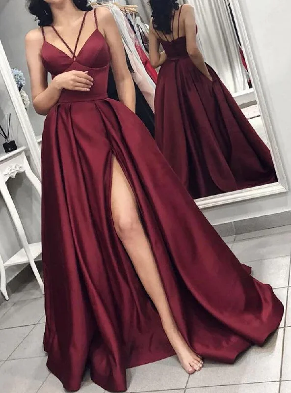 Women's Transitional Attire Summer Splash Sale Women Satin Prom Dresses Long Side Split Evening Gowns Formal Party Dress YPD517