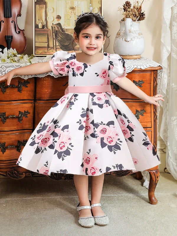 Women's Comfy Attire For Lounging Now on Sale for Chic Urban Styles Ball Gown V-Neck Puff Sleeves Flower Girl Dresses with Ruched