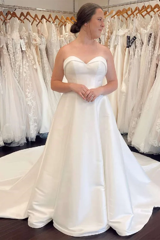 Timeless Women's Clothes Final Clearance Simple White Sweetheart A-Line Long Wedding Dress