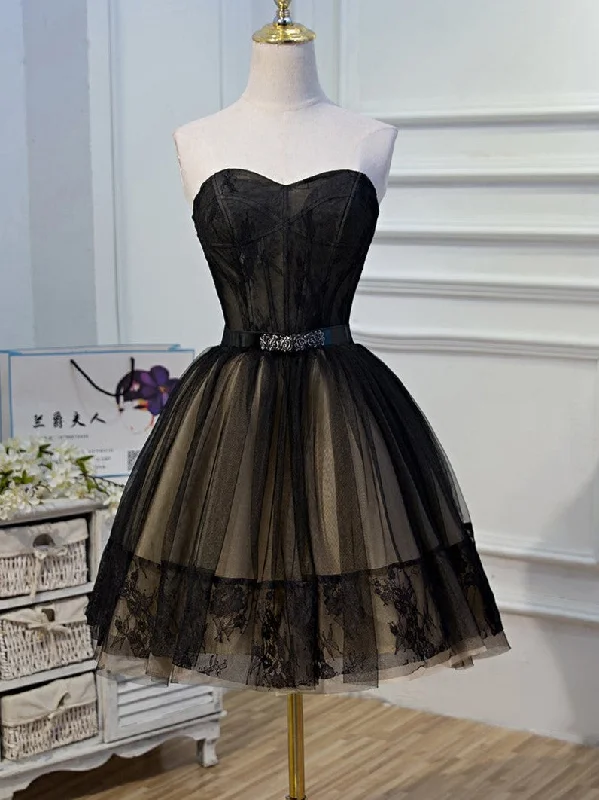 Women's Professional Clothes Refined Simplicity Elegant Black Strapless Lace Up Ball Gown Tulle Homecoming Dresses