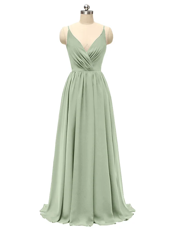 Women's Night-Out Outfit Chic Allure Elegant Spaghetti Straps V Neck Chiffon Floor Length Bridesmaid Dresses