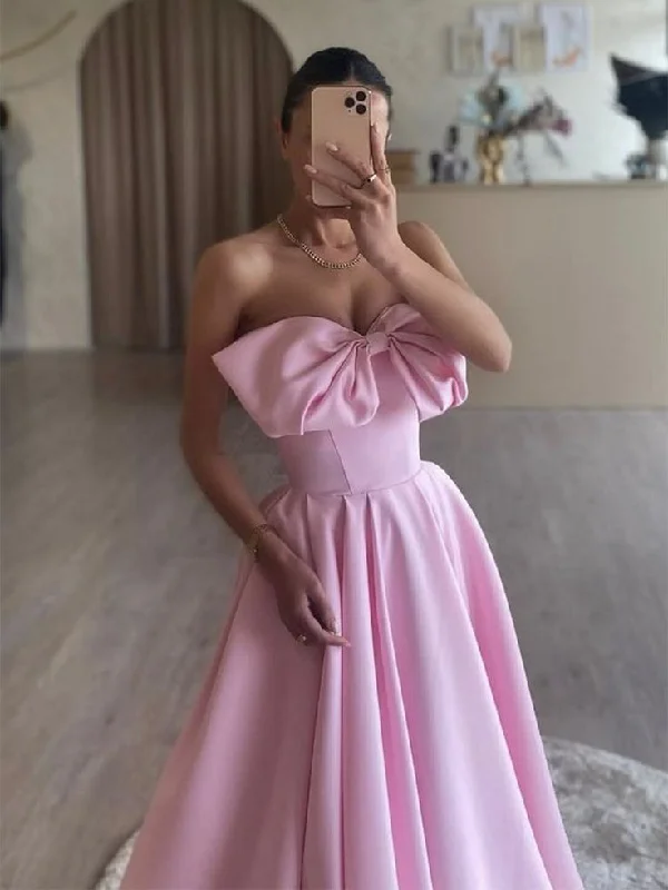 Affordable Luxury Women's Apparel Summer Splash Sale Fancy A-Line Pink Satin Long Prom Dress, Pink Long Formal Dress Evening Gowns C2718