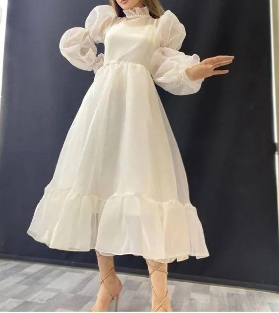 Women's High-Fashion Attire Grab Romantic Date - Night Styles Now Modest White A-line Long Sleeves Prom Dress,Birthday Party Dress  Y6251