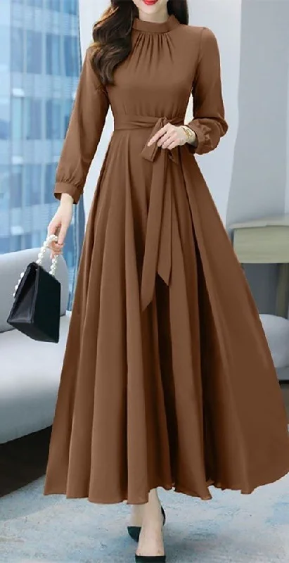 Women's Stylish Outdoor Outfit Romantic Detailing Chic A-Line Pure Color Long Sleeves Evening Dresses Y5787