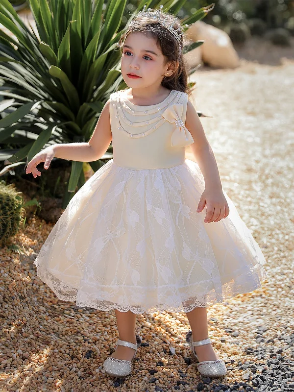 Women's Resort Attire Y2K Nostalgic Fashion Look Ball Gown Scoop Sleeveless Flower Girl Dresses with Lace