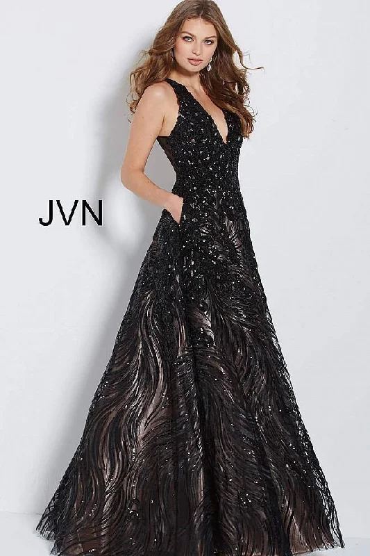 Women's Layered Outfit Fashion-Forward Style Jovani 60641 Long Formal V Neck Ball Gown