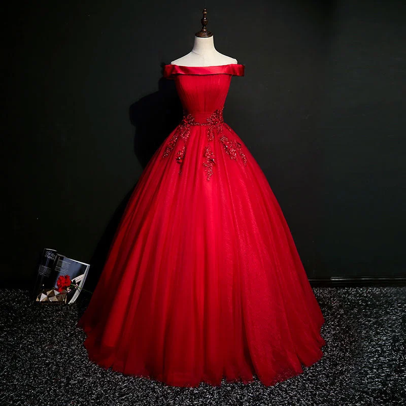 Tailored Clothing For Women Cottagecore Rustic Charm Style Off shoulder prom dress,red evening dress,tulle ball gown,formal dress