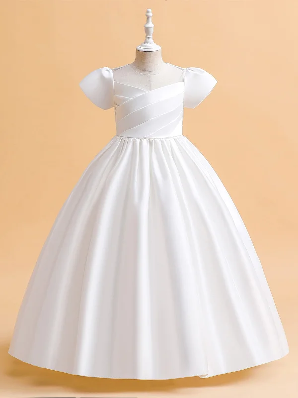 Women's Travel Outfit Set Fashion-Forward Style Ball Gown Scoop Puff Sleeves Flower Girl Dresses with Ruched